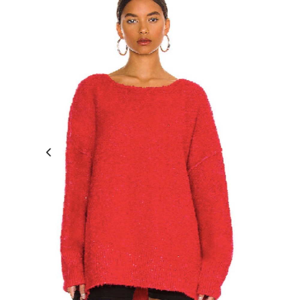 NWOT Free People Moira Slouchy Tunic Sweater in Cherry Fizz Combo